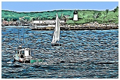 Two Boats Approach Ten Pound Island Light - Digital Painting
